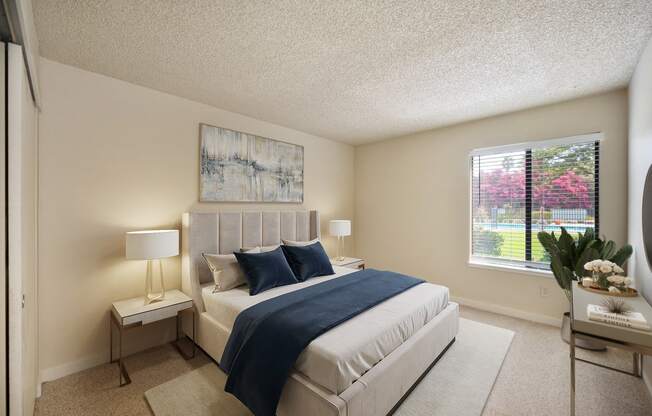 the preserve at ballantyne commons bedroom with large bed and window