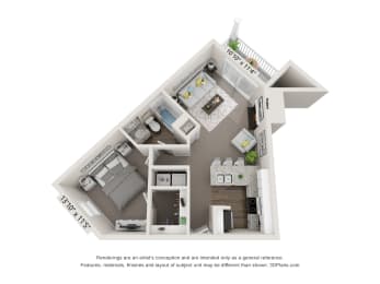 1 bed, 1 bath, 716 sqft, $1,124