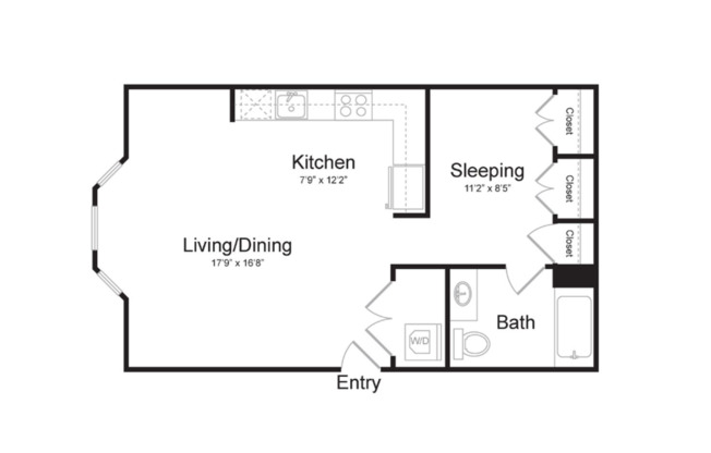 Studio, 1 bath, 562 sqft, $2,195, Unit 3-108