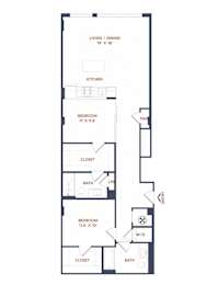 2 beds, 2 baths, 1,149 sqft, $2,995