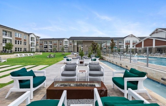Outdoor Seating with Firepit by the Pool
