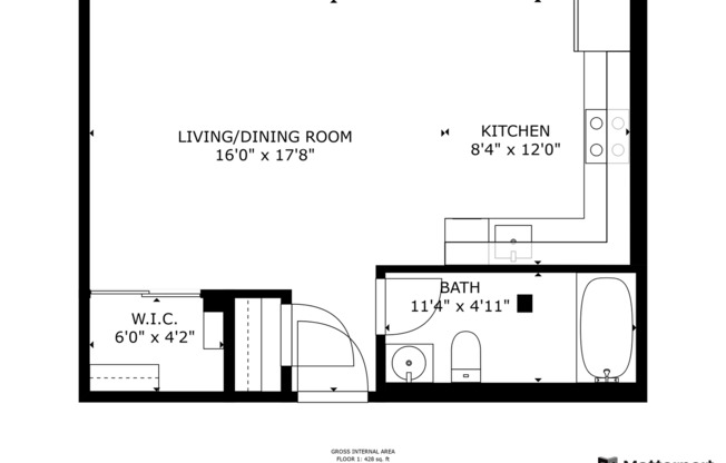 Studio, 1 bath, 460 sqft, $1,395, Unit 413