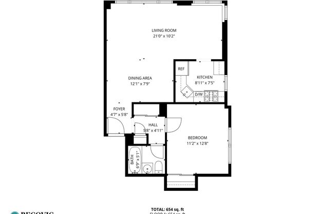 1 bed, 1 bath, 654 sqft, $2,300, Unit 702
