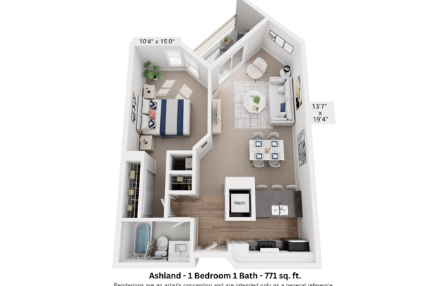 1 bed, 1 bath, 771 sqft, $1,635, Unit 323