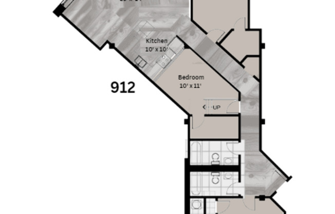 2 beds, 2 baths, 980 sqft, $1,700, Unit 912