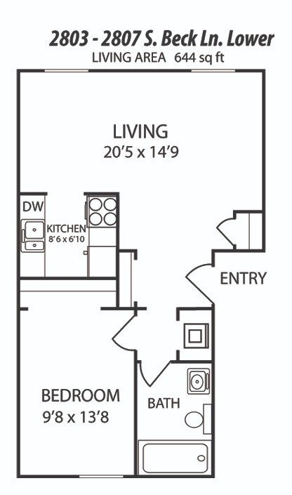 1 bed, 1 bath, 644 sqft, $845