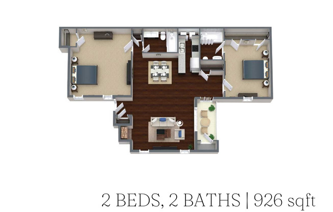 2 beds, 2 baths, 926 sqft, $1,299