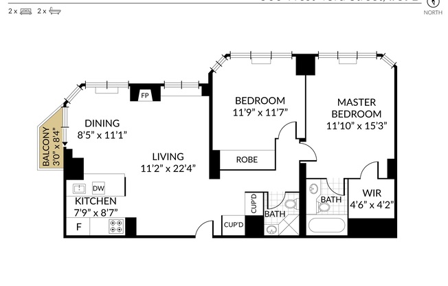 2 beds, 2 baths, $6,500, Unit 37D