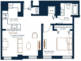 1 bed, 1 bath, 747 sqft, $3,740