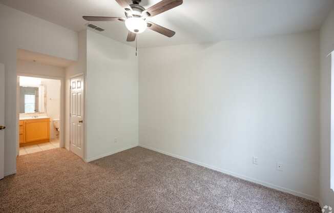 Large bedroom with ensuite and ceiling fan