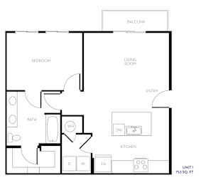 1 bed, 1 bath, 753 sqft, $1,619