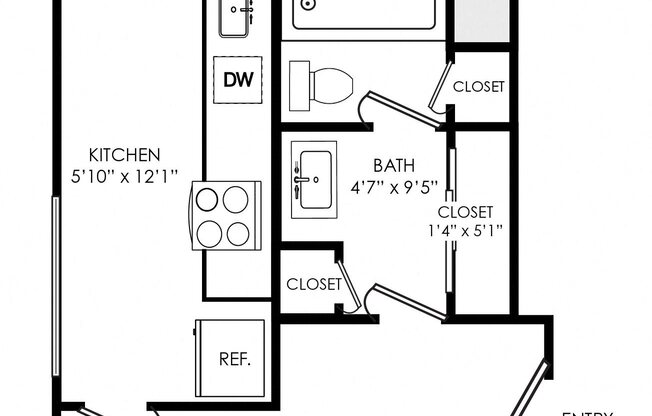 1 bed, 1 bath, 600 sqft, $1,235