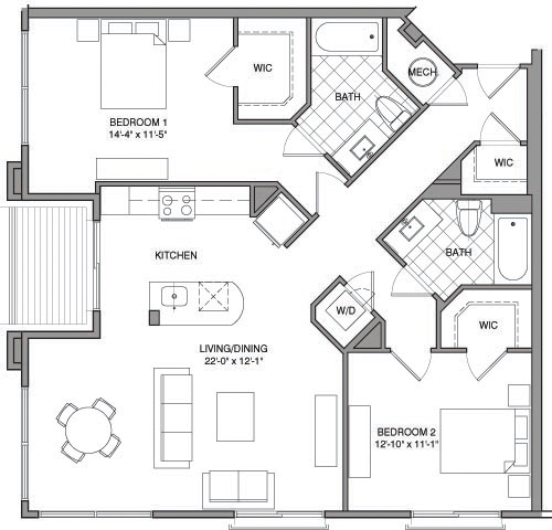 2 beds, 2 baths, 1,188 sqft, $3,322, Unit 206