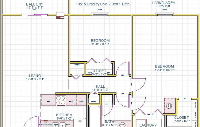 2 beds, 1 bath, 875 sqft, $1,280