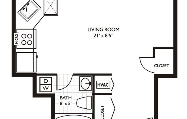 Studio, 1 bath, 280 sqft, $1,480, Unit 104