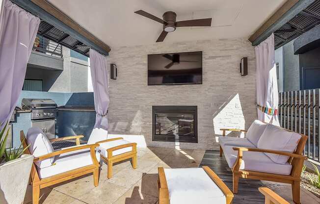 Apartment outdoor grilling and lounge area at Ascent North Scottsdale, Phoenix, AZ, 85054