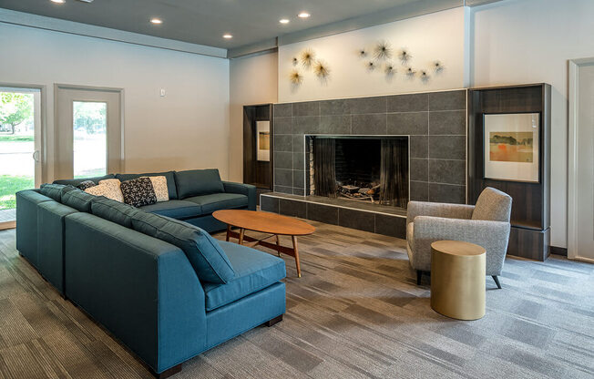 Clubhouse With Fireplace at Woodbridge Apartments, Kentucky, 40242
