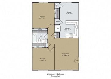 2 beds, 1 bath, 925 sqft, $1,492