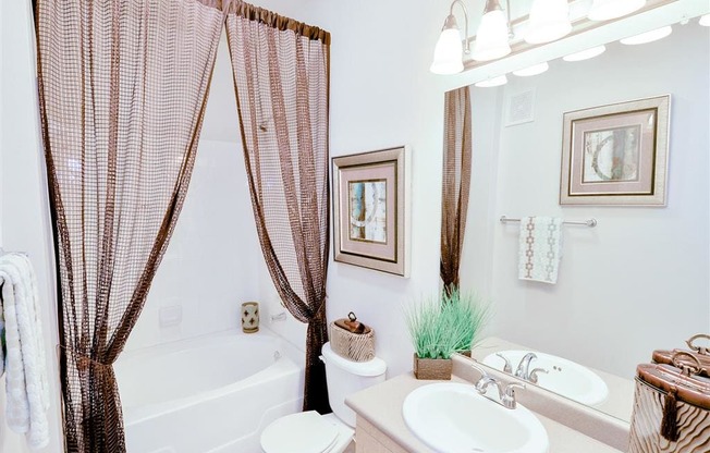 Large bathrooms at Mission at La Villita Apartments in Irving, TX offers 1, 2 & 3 bedroom apartment homes with appliances.