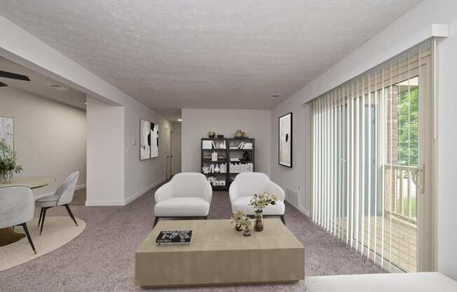 Living Room With Expansive Window at Millcroft Apartments and Townhomes, Ohio, 45150