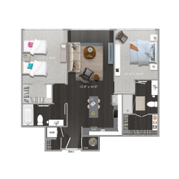 2 beds, 2 baths, 1,064 sqft, $3,551