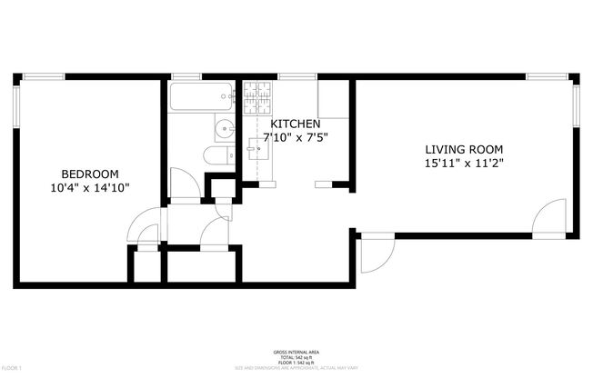 1 bed, 1 bath, 542 sqft, $1,775, Unit 318 C