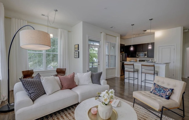 Living Room With Kitchen at The Lincoln Apartments, Raleigh