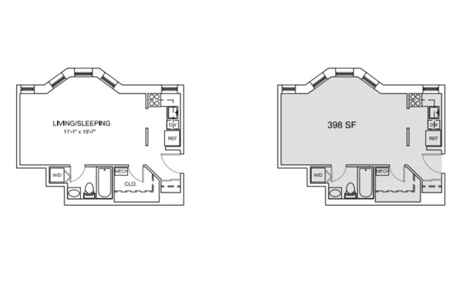 Studio, 1 bath, 493 sqft, $1,394, Unit C-112