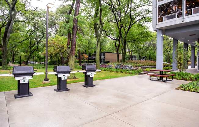 Community outdoor grill and picnic area. at The Pavilion, Detroit, 48207