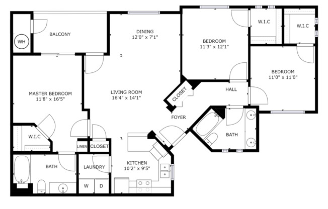 3 beds, 2 baths, 1,190 sqft, $1,785, Unit 1103