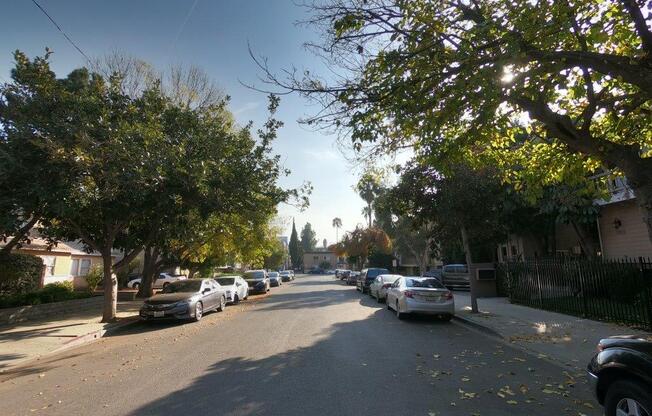 Quiet neighborhood street in front of Tilden 2 Apartments.