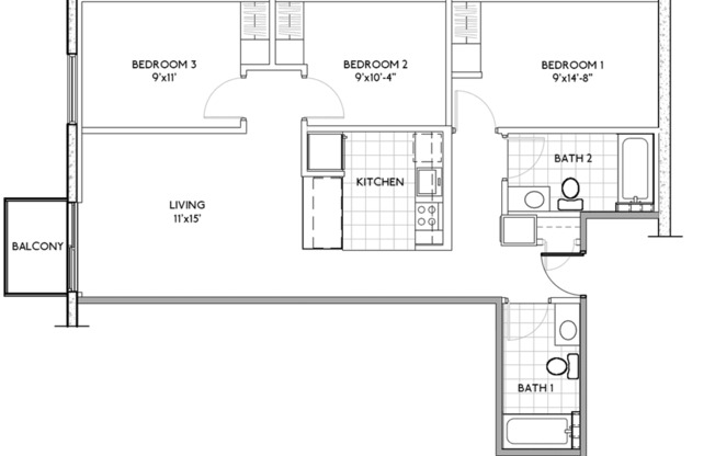 3 beds, 2 baths, 865 sqft, $3,234, Unit 1216-410