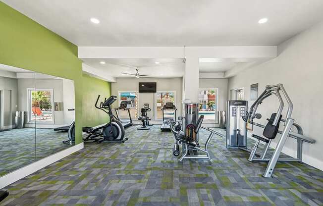 Community Fitness Center with Equipment at Stonegate Apartments located in Las Vegas, NV.