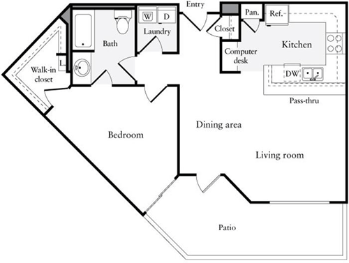 1 bed, 1 bath, 877 sqft, $2,905