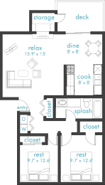 2 beds, 1 bath, 850 sqft, $1,584