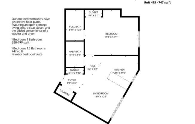 1 bed, 1 bath, 745 sqft, $1,995