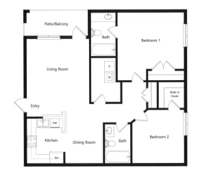 2 beds, 2 baths, 989 sqft, $1,380