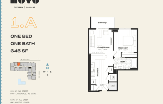 1 bed, 1 bath, 645 sqft, $2,833