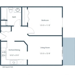 1 bed, 1 bath, 628 sqft, $765