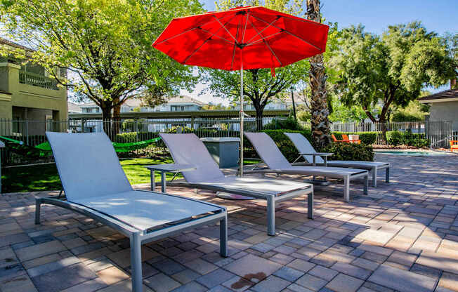 Poolside Umbrella Chairs at Octave Apartments, Las Vegas, Nevada