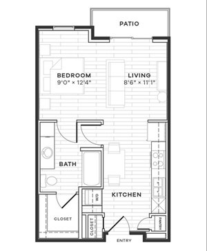 Studio, 1 bath, 539 sqft, $1,461