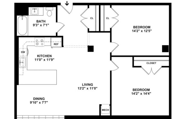 2 beds, 1 bath, 1,063 sqft, $1,857