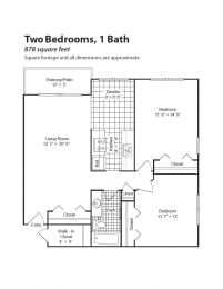 2 beds, 1 bath, 878 sqft, $1,337