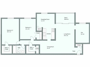 2 beds, 1 bath, 1,186 sqft, $2,495