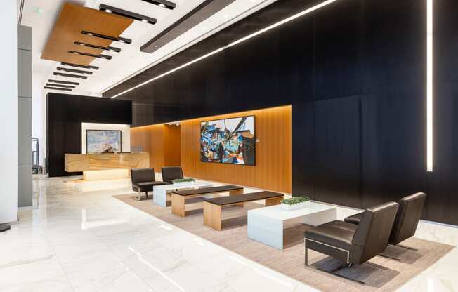 the lobby of the office is shown in this rendering