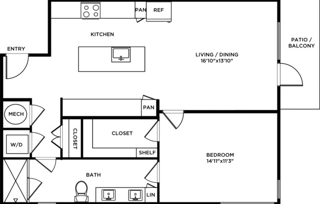 1 bed, 1 bath, 912 sqft, $1,955, Unit 530