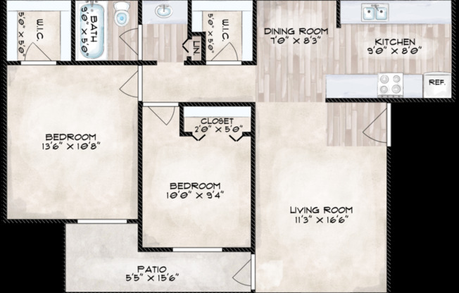 2 beds, 1 bath, 780 sqft, $1,255