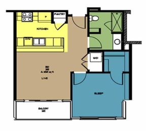 1 bed, 1 bath, 486 sqft, $1,369