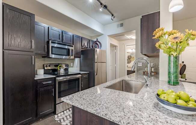 Kitchen Counter with Sink and Cabinetry with Decor