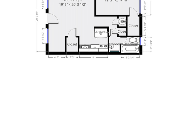 1 bed, 1 bath, 453 sqft, $953, Unit D2